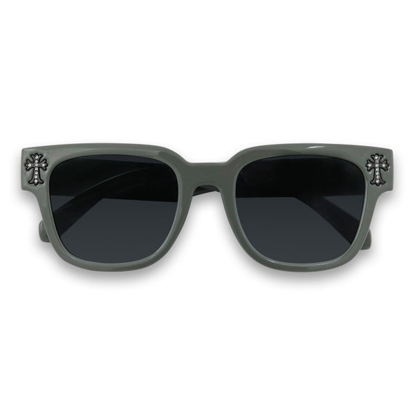 Black Lens Grey Frames Cross Chrome Temple - ASG-322