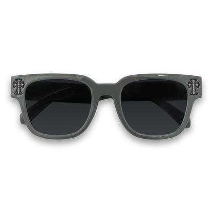Black Lens Grey Frames Cross Chrome Temple - ASG-322