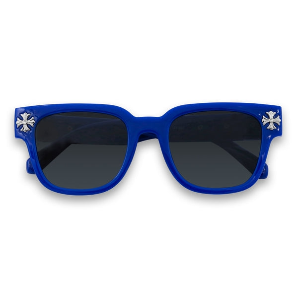 Blue Frames Sunglasses with Cross Chrome Temple - ASG-303
