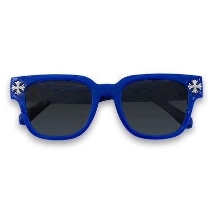 Blue Frames Sunglasses with Cross Chrome Temple - ASG-303