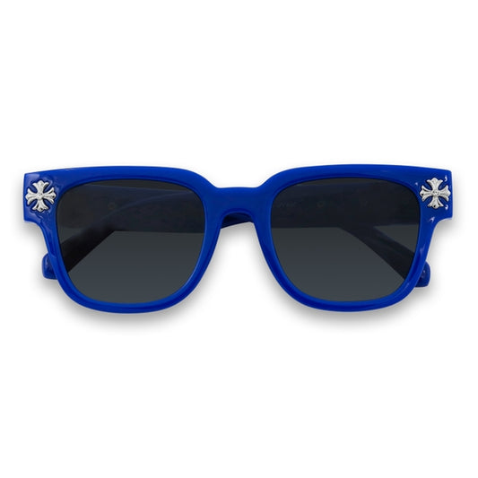 Blue Frames Sunglasses with Cross Chrome Temple - ASG-303
