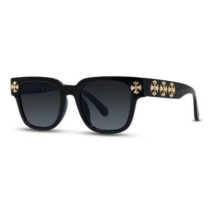 Black Sunglasses with Cross Chrome Temple - ASG-301