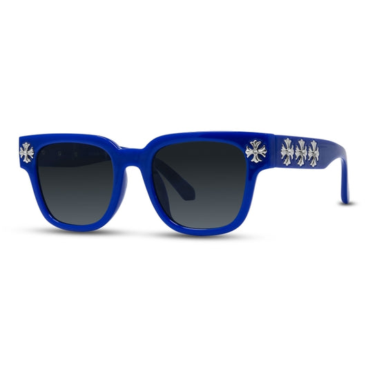 Blue Frames Sunglasses with Cross Chrome Temple - ASG-303
