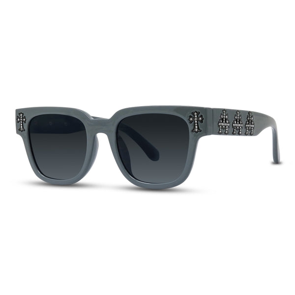 Black Lens Grey Frames Cross Chrome Temple - ASG-322