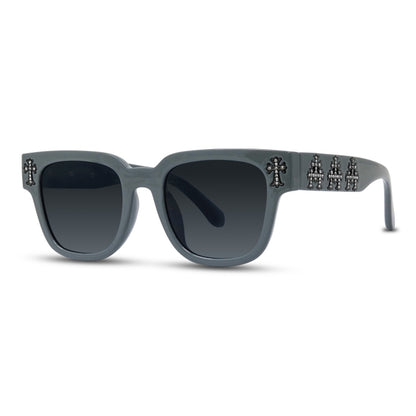Black Lens Grey Frames Cross Chrome Temple - ASG-322