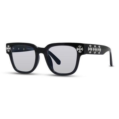 Light Black Sunglasses with Cross Chrome Temple - ASG-302