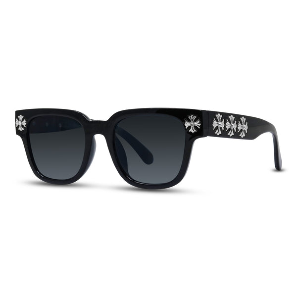 Black Sunglasses with Cross Chrome Temple - ASG-301