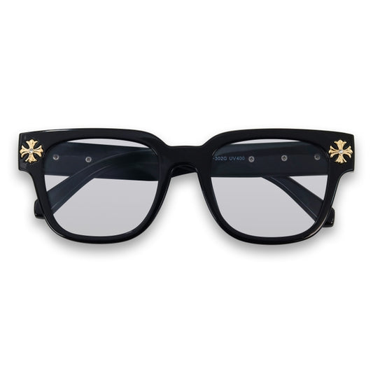 Light Black Sunglasses with Cross Chrome Temple - ASG-302