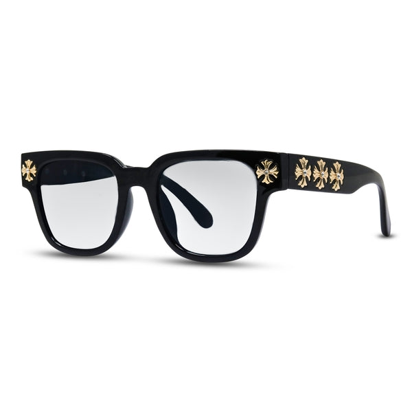 Light Black Sunglasses with Cross Chrome Temple - ASG-302