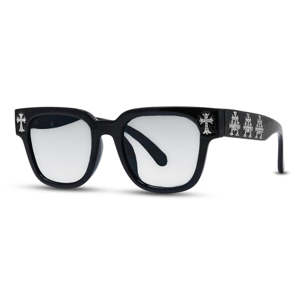 Black Sunglasses with Triple Cross Temple - ASG-321