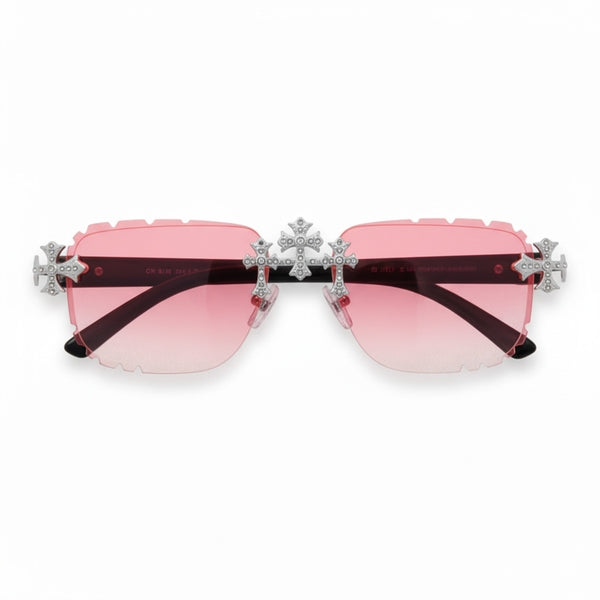 Pink Gradient Lens Solid Pink Temple Triple Cross Sunglasses - ASG-136
