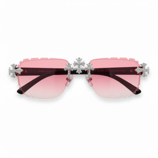 Pink Gradient Lens Solid Pink Temple Triple Cross Sunglasses - ASG-136