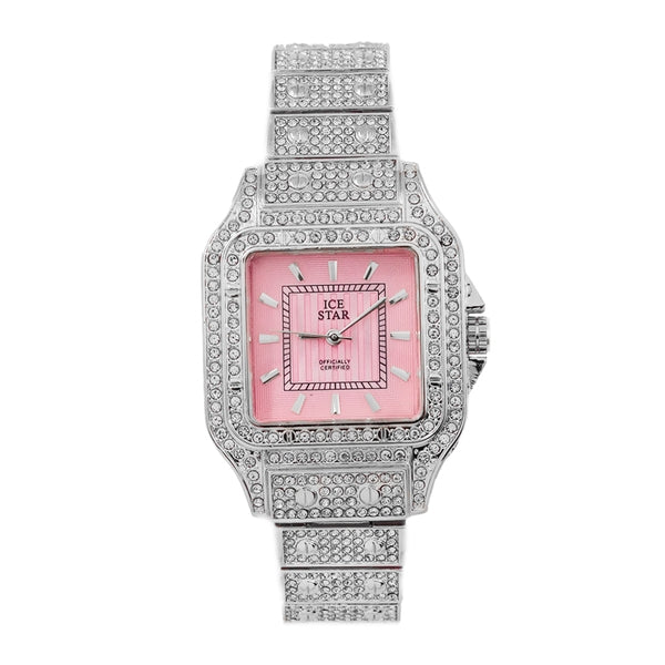 Ladies Iced-Out 34mm Metal Band Watch - 9204-MB