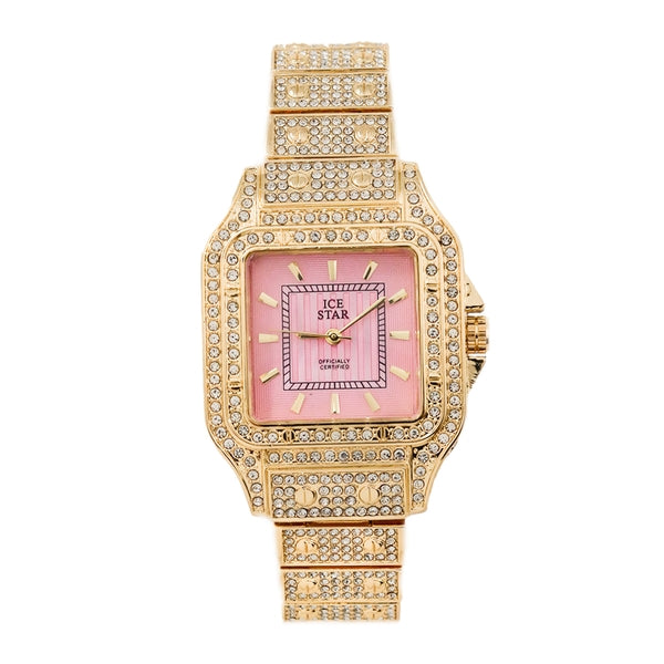 Ladies Iced-Out 34mm Metal Band Watch - 9204-MB