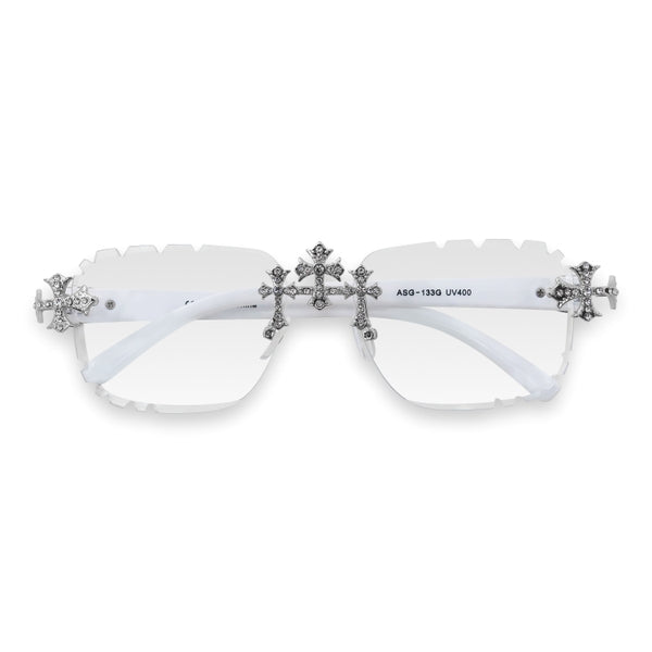 Clear Lens with White Temple Triple Cross Sunglasses - ASG-133