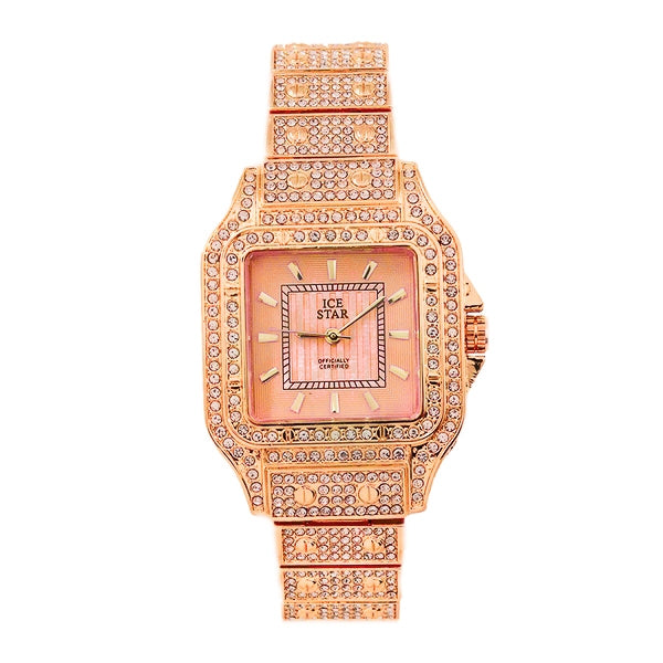 Ladies Iced-Out 34mm Metal Band Watch - 9204-MB