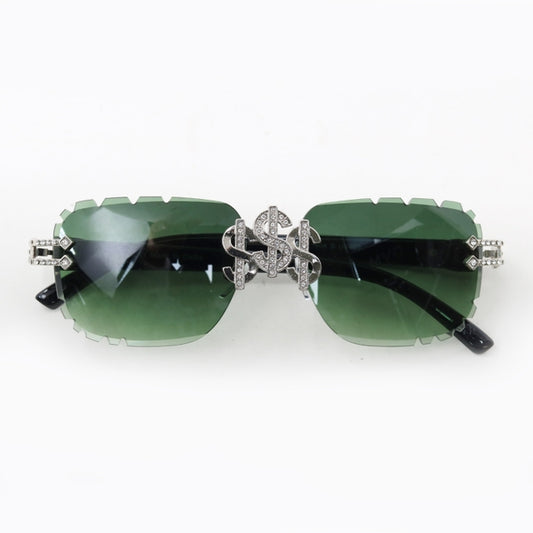 Iced Dollar Sign - Green Gradient Lens & Black Temple Sunglasses- ASG-404