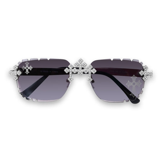 Etched Cross Smoke Gradient Lens Rimless Sunglasses - ASG-140