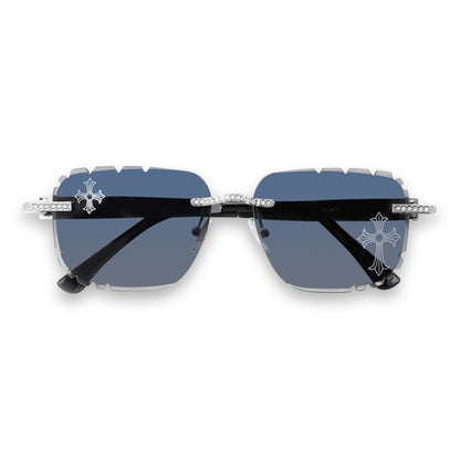 Etched Cross Smoke Gradient Lens Rimless Sunglasses - ASG-487