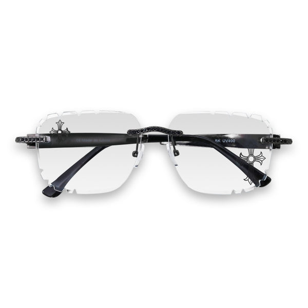 Etched Cross Clear Lens Rimless Sunglasses - ASG-486