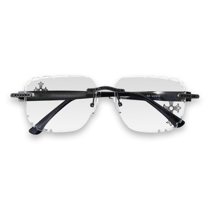 Etched Cross Clear Lens Rimless Sunglasses - ASG-486