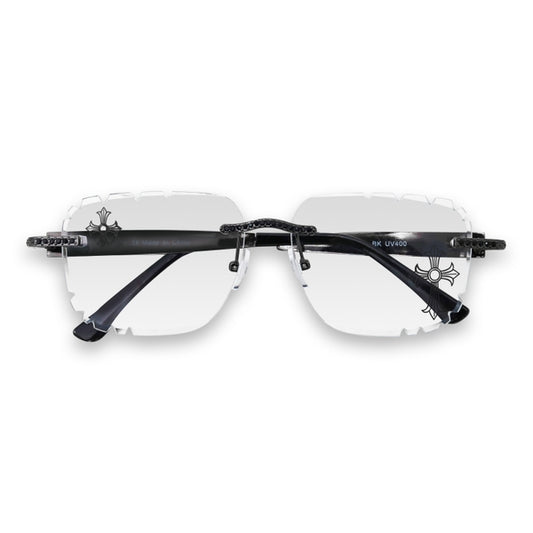Etched Cross Clear Lens Rimless Sunglasses - ASG-486
