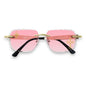 Etched Cross Pink Lens Rimless Sunglasses - ASG-491