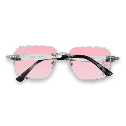 Etched Cross Pink Lens Rimless Sunglasses - ASG-491