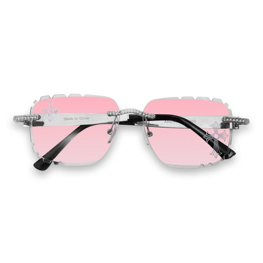 Etched Cross Pink Lens Rimless Sunglasses - ASG-491