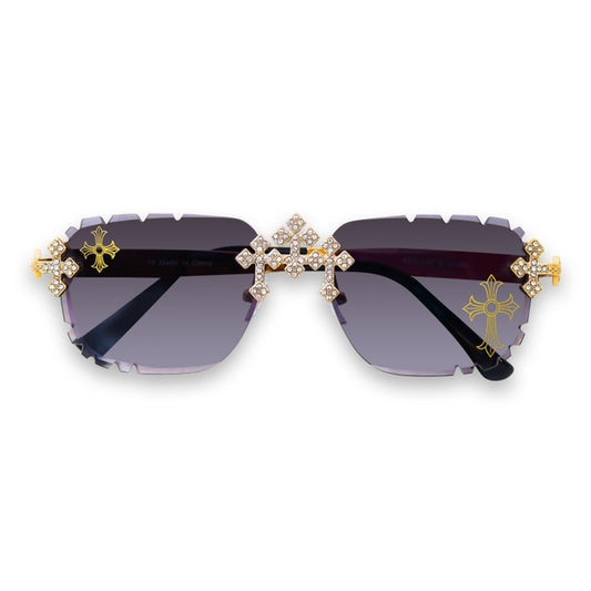 Etched Cross Smoke Gradient Lens Rimless Sunglasses - ASG-140
