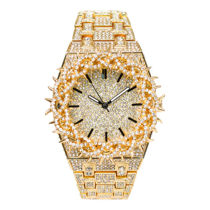 Men’s Iced-Out Spiked Bezel Metal Band Watch – 10330A-MB