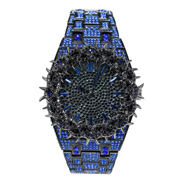 Men’s Iced-Out Spiked Bezel Metal Band Watch – 10330A-MB
