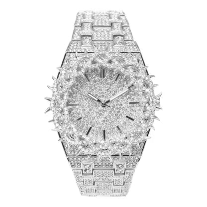 Men’s Iced-Out Spiked Bezel Metal Band Watch – 10330A-MB