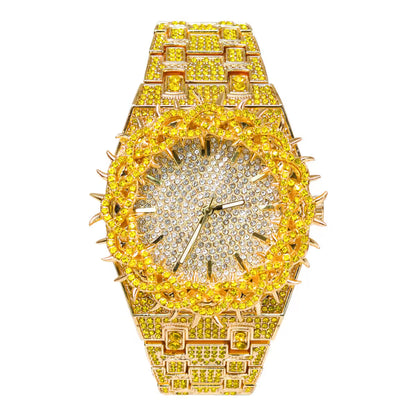 Men’s Iced-Out Spiked Bezel Metal Band Watch – 10330A-MB