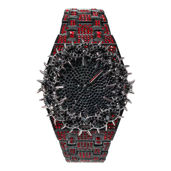 Men’s Iced-Out Spiked Bezel Metal Band Watch – 10330A-MB