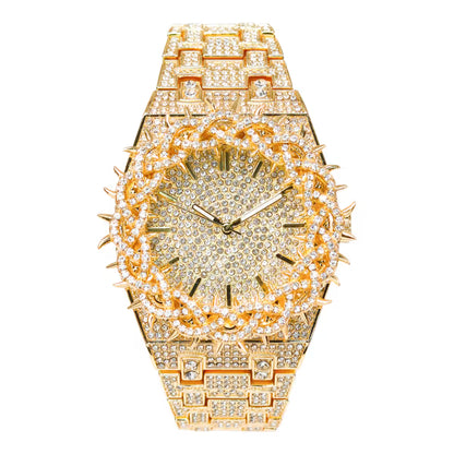 Men’s Iced-Out Spiked Bezel Metal Band Watch – 10330A-MB