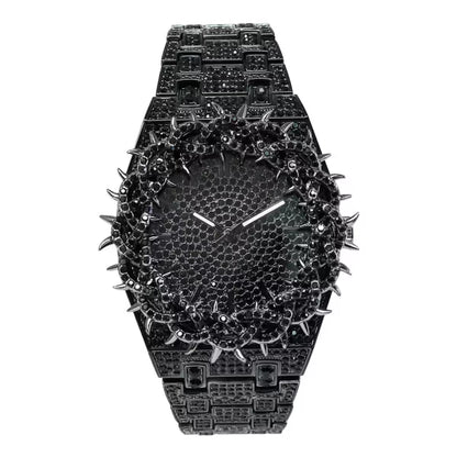 Men’s Iced-Out Spiked Bezel Metal Band Watch – 10330A-MB
