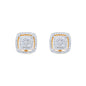 10mm Moissanite cluster earrings with 0.66ct diamond studs in gold, square halo design.