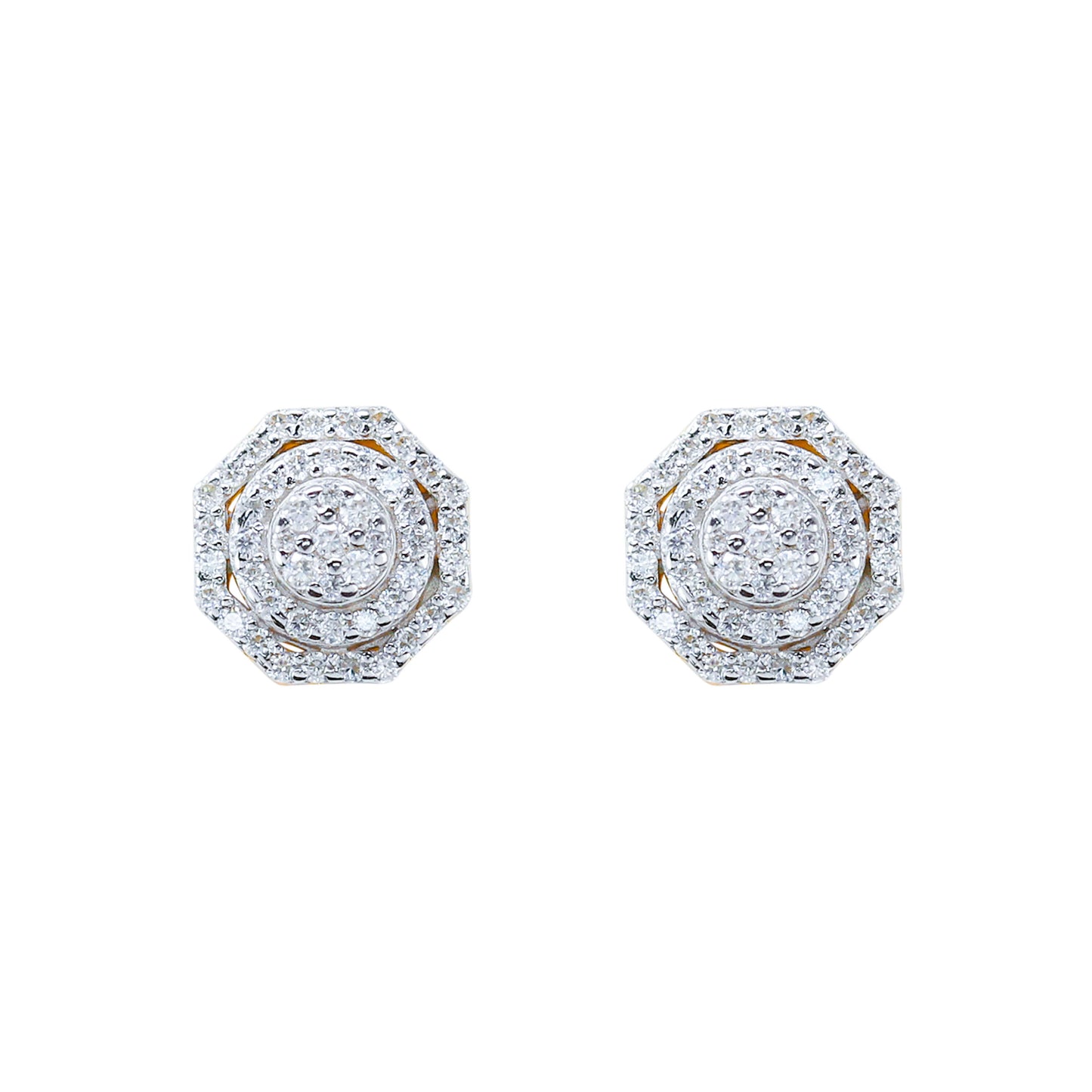 10mm moissanite cluster earrings with 0.53ct diamonds in sterling silver octagon design.
