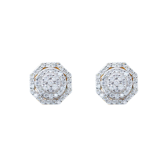 10mm moissanite cluster earrings with 0.53ct diamonds in sterling silver octagon design.
