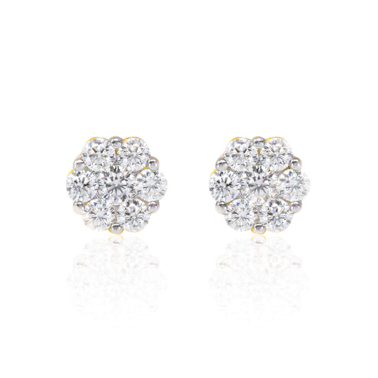 10mm moissanite cluster earrings in sterling silver with round 0.96ct diamonds, front view.