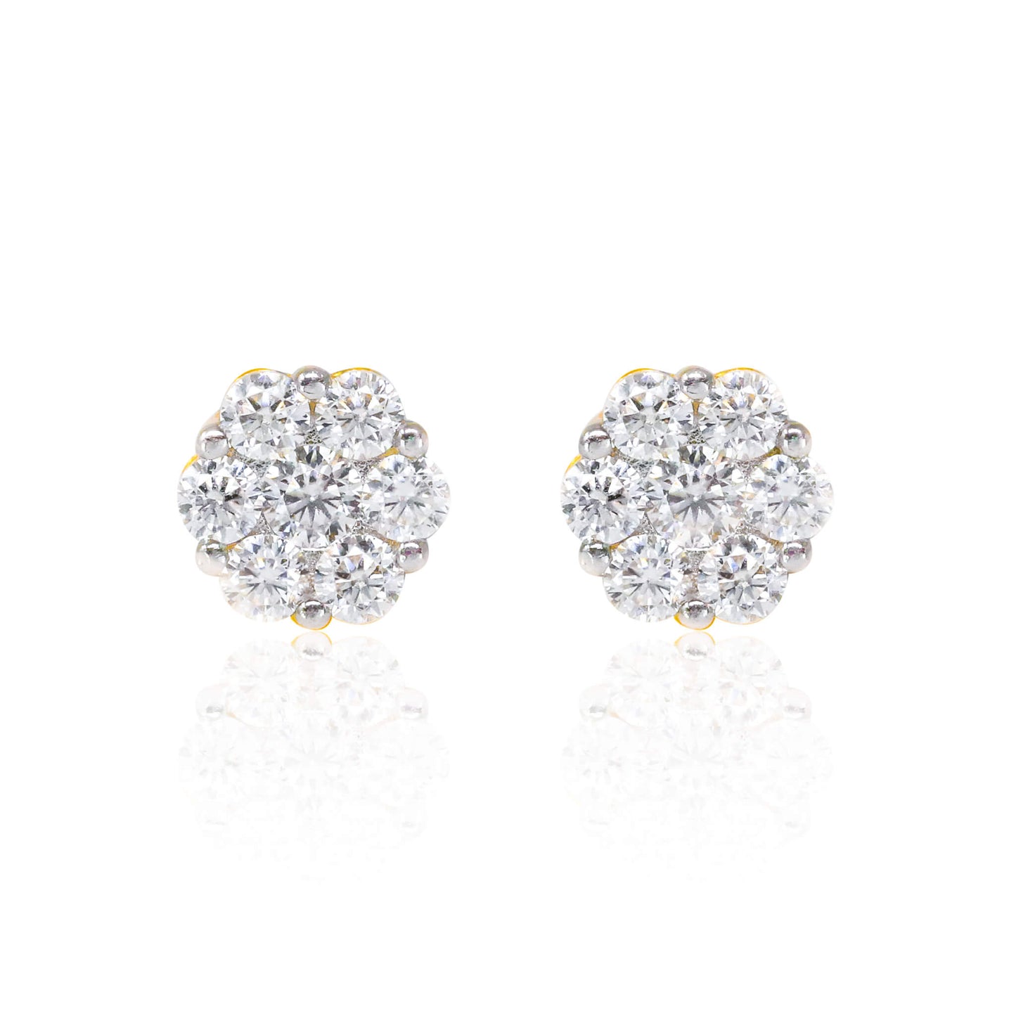 10mm moissanite cluster earrings in sterling silver with round 0.96ct diamonds, front view.