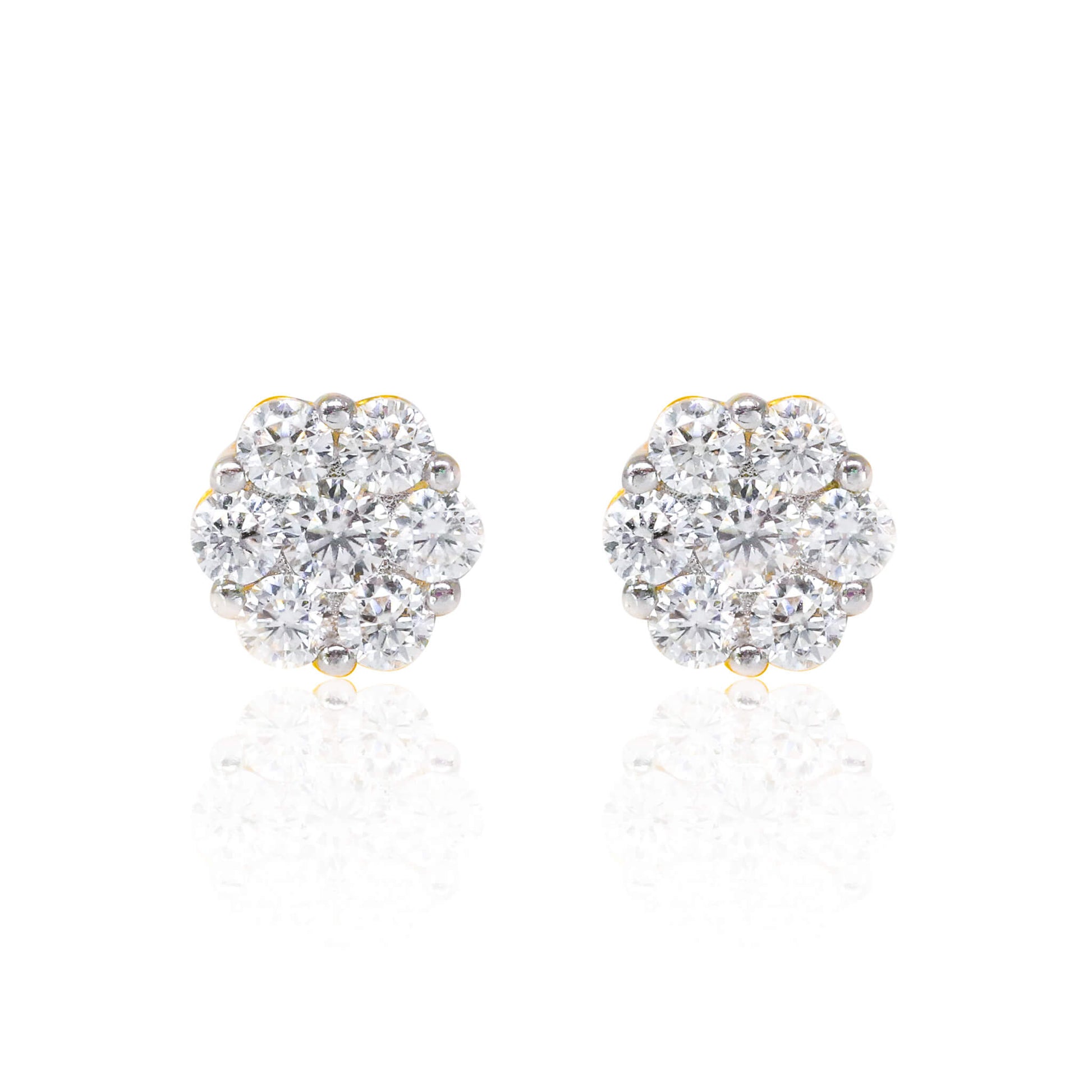 10mm moissanite cluster earrings in sterling silver with round 0.96ct diamonds, front view.