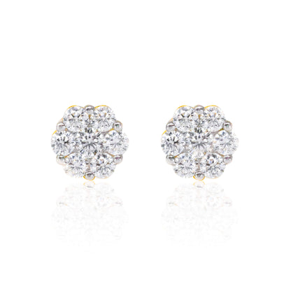 10mm moissanite cluster earrings in sterling silver with round 0.96ct diamonds, front view.