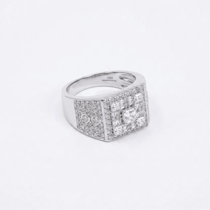 Iced Out 2.64CT Moissanite Rectangular Cluster Signet Ring in Premium Sterling Silver