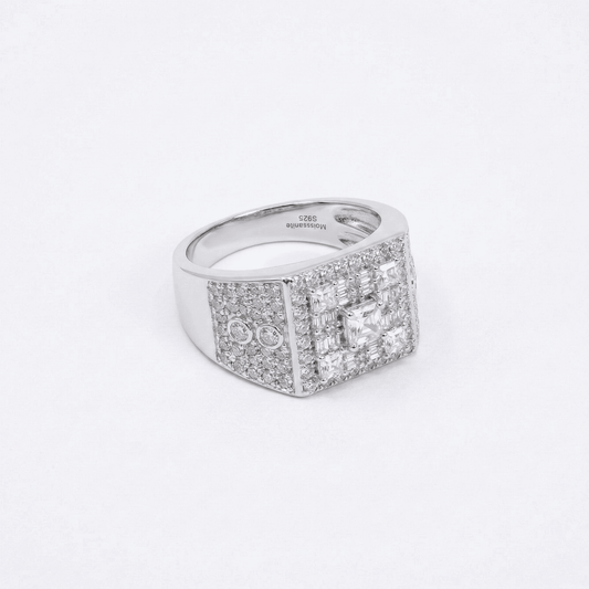 Iced Out 2.64CT Moissanite Rectangular Cluster Signet Ring in Premium Sterling Silver