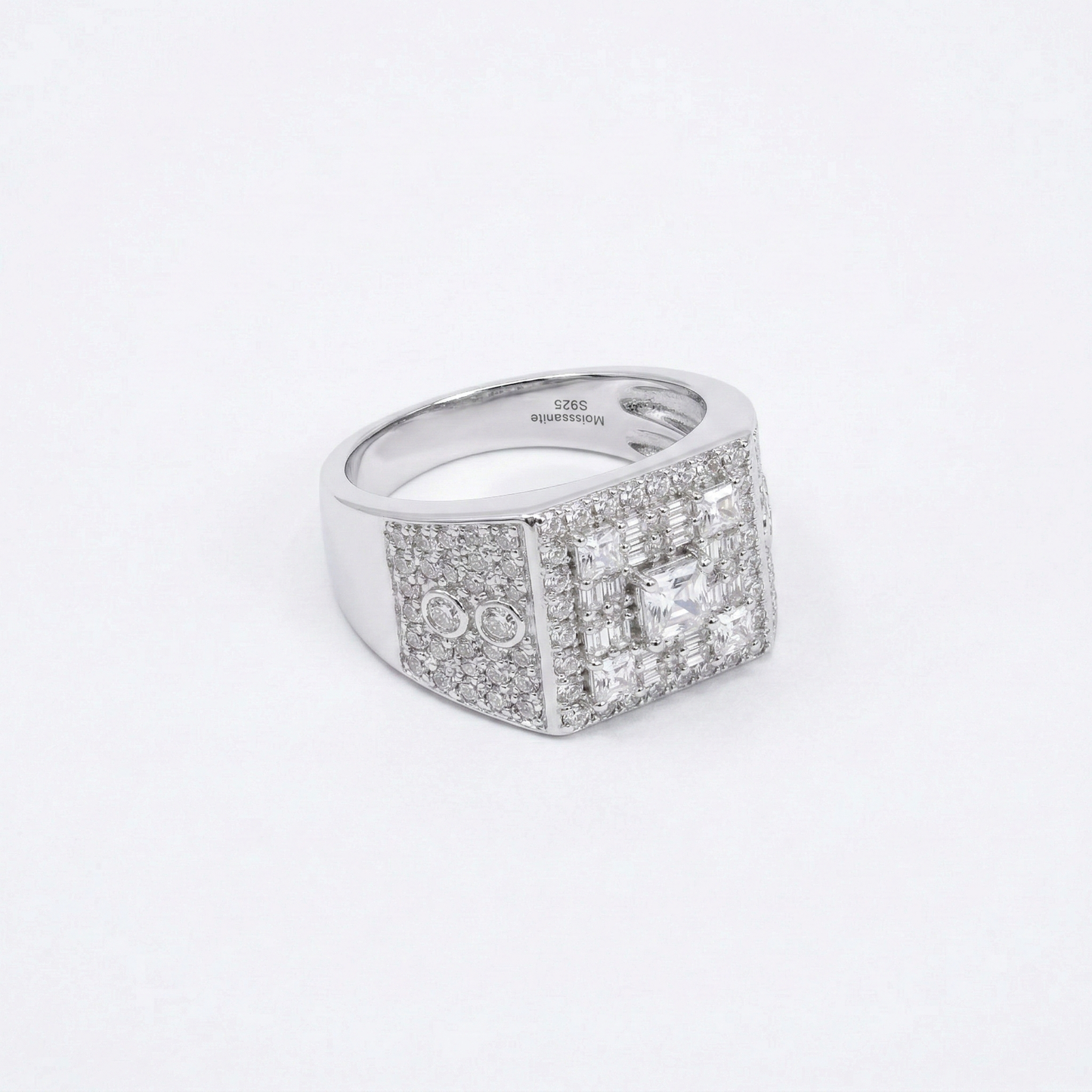 Iced Out 2.64CT Moissanite Rectangular Cluster Signet Ring in Premium Sterling Silver