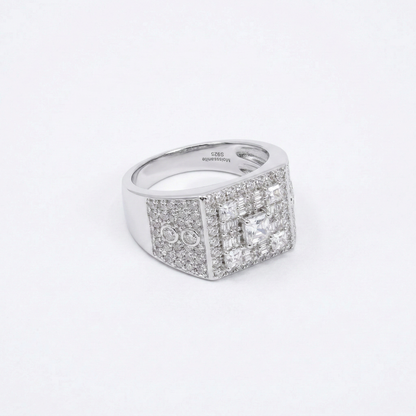 Iced Out 2.64CT Moissanite Rectangular Cluster Signet Ring in Premium Sterling Silver