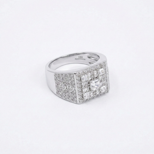 Iced Out 2.64CT Moissanite Rectangular Cluster Signet Ring in Premium Sterling Silver