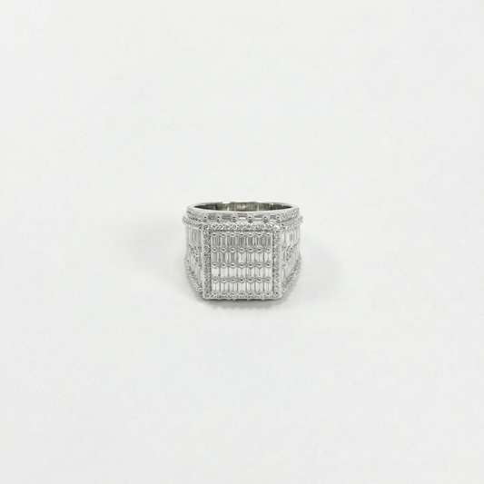 Iced Out 4.5CT Moissanite Square Baguette Cluster Ring in Premium Sterling Silver